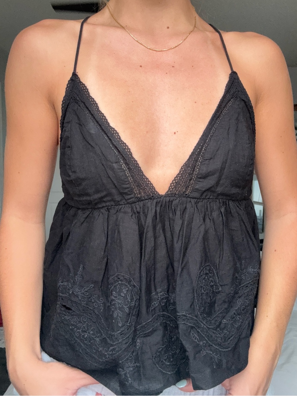 Zara Black Lace-Trim Spaghetti Strap Camisole - Women Intimates